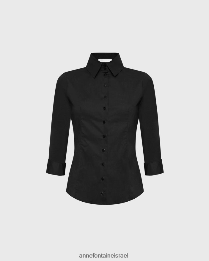 הַלבָּשָׁה Anne Fontaine חולצת קוני חולצת טריקו שרוולים 3/4 עם חפתים לבליעה שָׁחוֹר נשים DL8V8L167