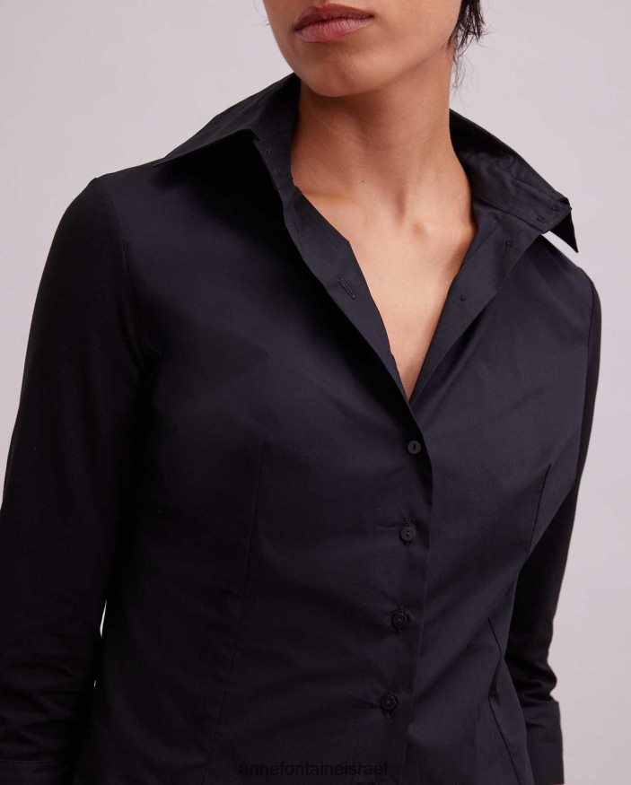 הַלבָּשָׁה Anne Fontaine חולצת קוני חולצת טריקו שרוולים 3/4 עם חפתים לבליעה שָׁחוֹר נשים DL8V8L167