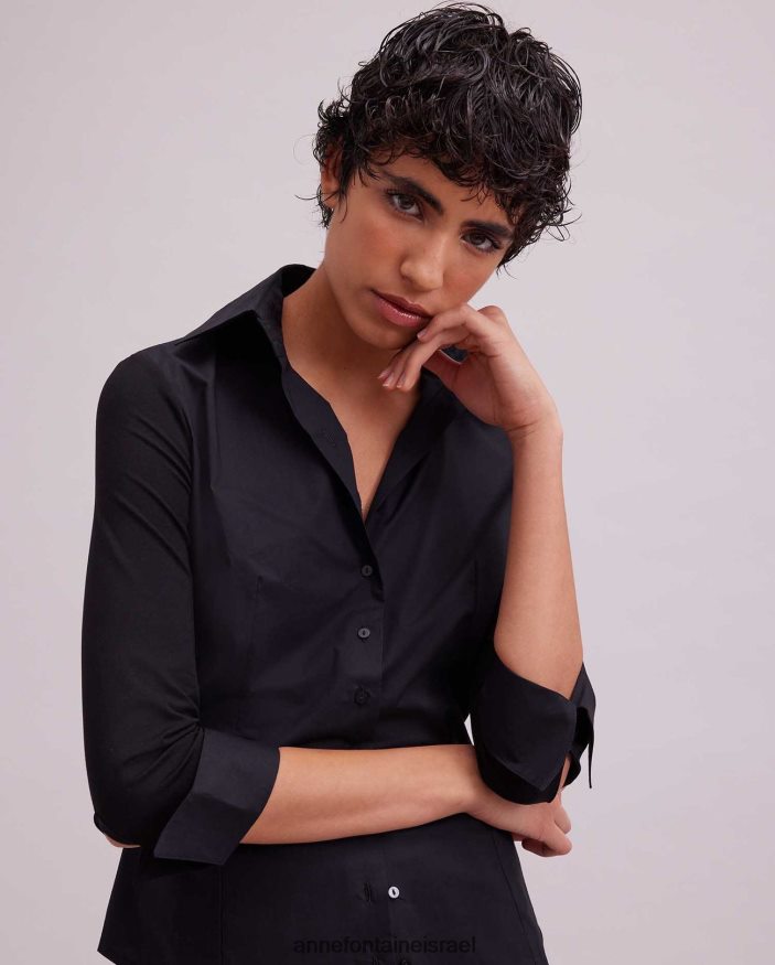 הַלבָּשָׁה Anne Fontaine חולצת קוני חולצת טריקו שרוולים 3/4 עם חפתים לבליעה שָׁחוֹר נשים DL8V8L167