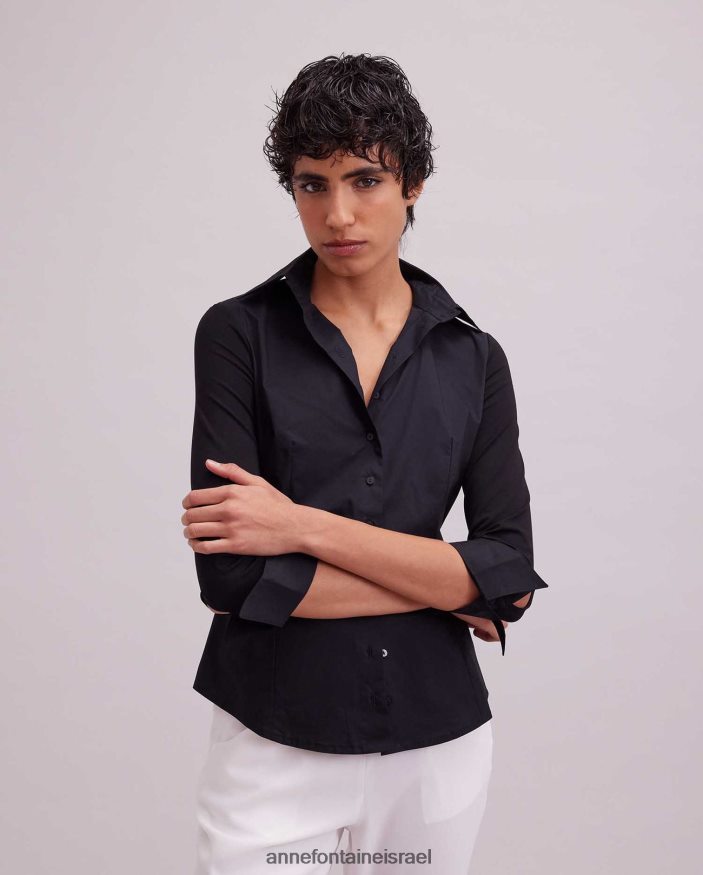הַלבָּשָׁה Anne Fontaine חולצת קוני חולצת טריקו שרוולים 3/4 עם חפתים לבליעה שָׁחוֹר נשים DL8V8L167