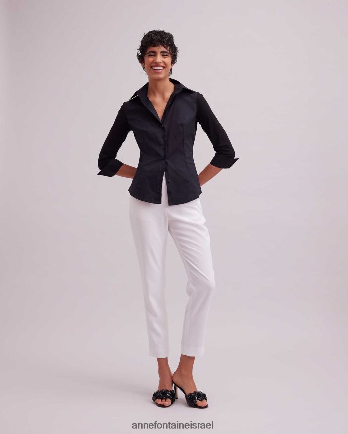 הַלבָּשָׁה Anne Fontaine חולצת קוני חולצת טריקו שרוולים 3/4 עם חפתים לבליעה שָׁחוֹר נשים DL8V8L167