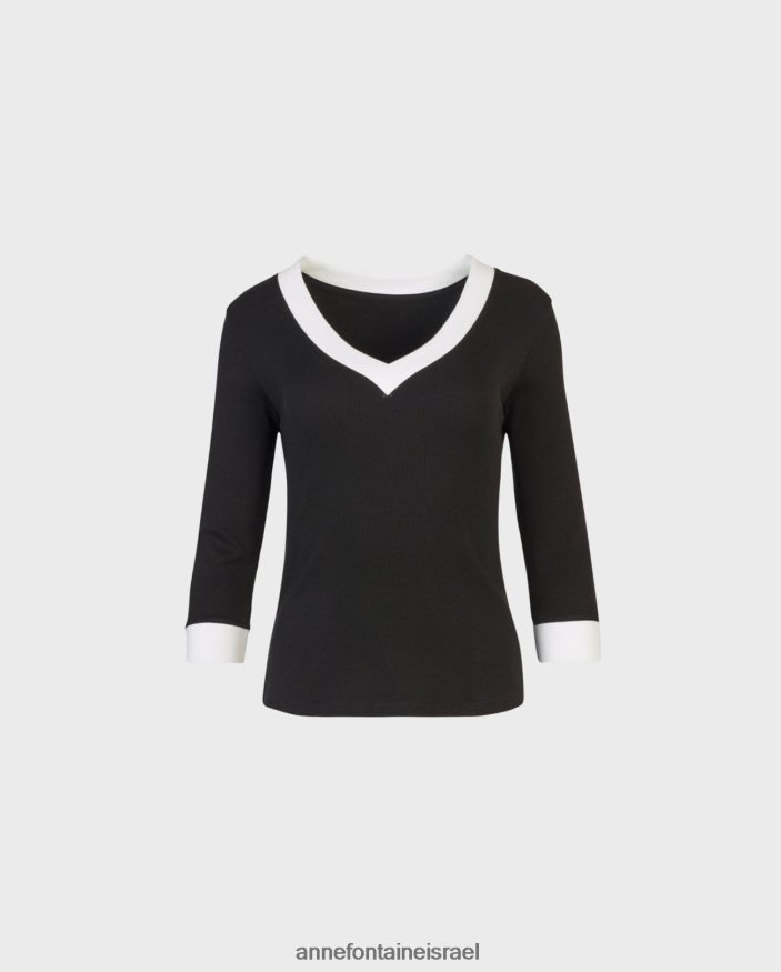 הַלבָּשָׁה Anne Fontaine עליונית סול עליון עם שרוולים 3/4 עם עיטורי ניגודיות לבן שחור נשים DL8V8L261