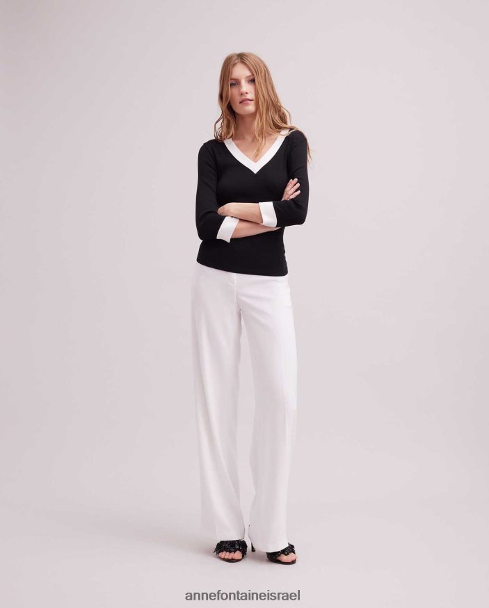 הַלבָּשָׁה Anne Fontaine עליונית סול עליון עם שרוולים 3/4 עם עיטורי ניגודיות לבן שחור נשים DL8V8L261