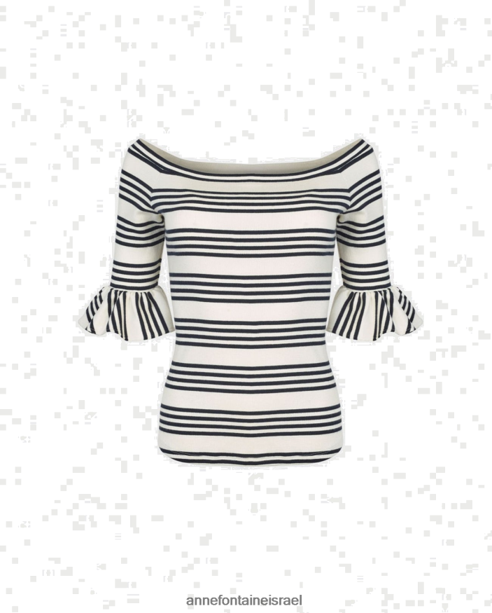 הַלבָּשָׁה Anne Fontaine סוודר פסים עפרון סריג עם 3/4 שרוולים חיל הים נשים DL8V8L265