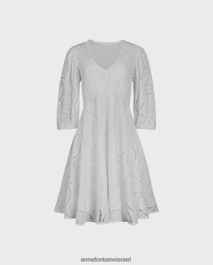 הַלבָּשָׁה Anne Fontaine שמלת אסטיבל שרוולים 3/4 בעיצוב עילית פייזלי לבן נשים DL8V8L60