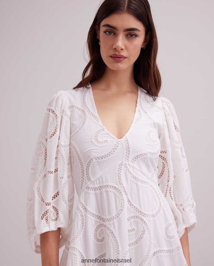 הַלבָּשָׁה Anne Fontaine שמלת אסטיבל שרוולים 3/4 בעיצוב עילית פייזלי לבן נשים DL8V8L60