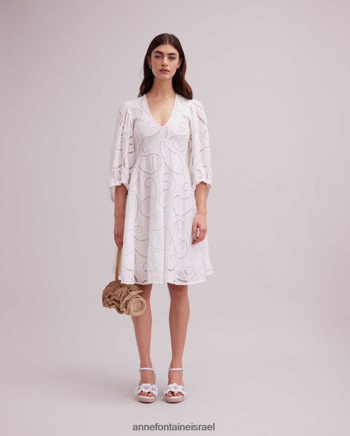 הַלבָּשָׁה Anne Fontaine שמלת אסטיבל שרוולים 3/4 בעיצוב עילית פייזלי לבן נשים DL8V8L60