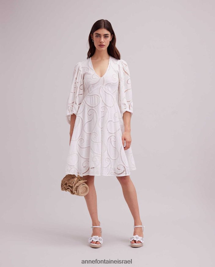 הַלבָּשָׁה Anne Fontaine שמלת אסטיבל שרוולים 3/4 בעיצוב עילית פייזלי לבן נשים DL8V8L60