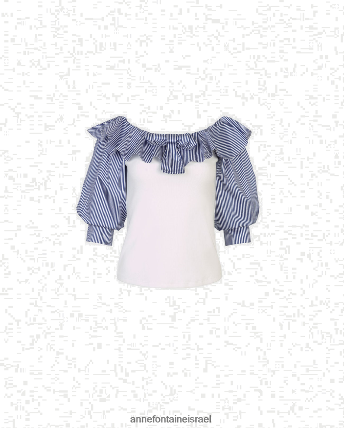 הַלבָּשָׁה Anne Fontaine שרוול 3/4 עליון meridional ופס סיכה מהחלק העליון של הכתף לבן כחול נשים DL8V8L263