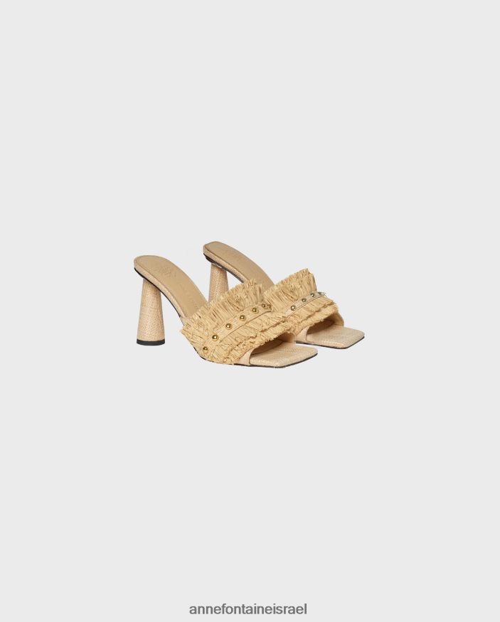 נעליים Anne Fontaine Alvar עקבים מגלשות עור טבעי עם פרטי סלסול רפיה זהב נשים DL8V8L40