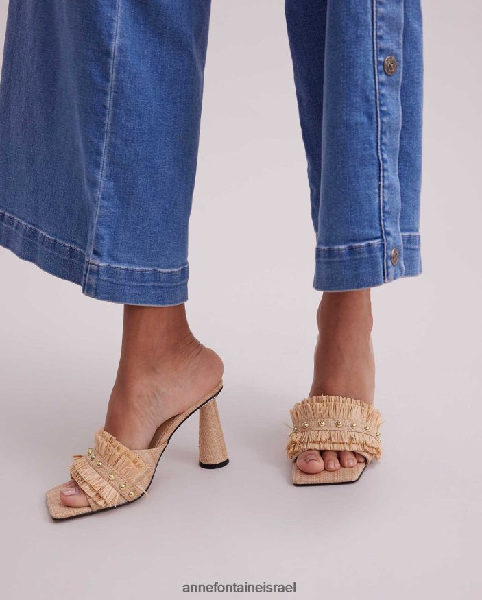 נעליים Anne Fontaine Alvar עקבים מגלשות עור טבעי עם פרטי סלסול רפיה זהב נשים DL8V8L40