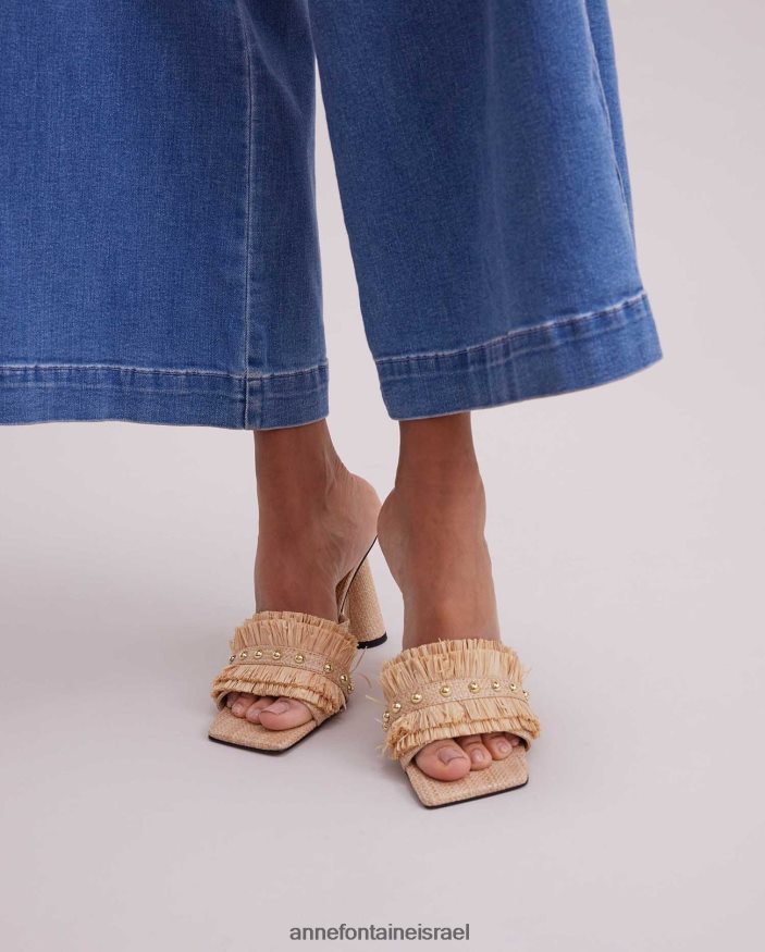 נעליים Anne Fontaine Alvar עקבים מגלשות עור טבעי עם פרטי סלסול רפיה זהב נשים DL8V8L40