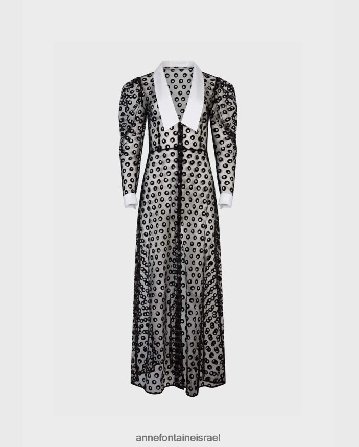 הַלבָּשָׁה Anne Fontaine שמלת תרחיש שמלת רשת שקופה רקומה בעיגולי קטיפה שָׁחוֹר נשים DL8V8L100