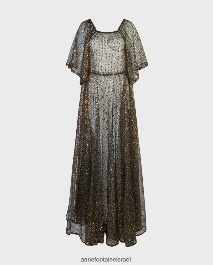 הַלבָּשָׁה Anne Fontaine שמלת בארוק ארוכה שקופה נטו שמלה רקומה עם פאייטים ססגוניים שָׁחוֹר נשים DL8V8L102