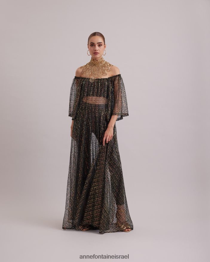 הַלבָּשָׁה Anne Fontaine שמלת בארוק ארוכה שקופה נטו שמלה רקומה עם פאייטים ססגוניים שָׁחוֹר נשים DL8V8L102