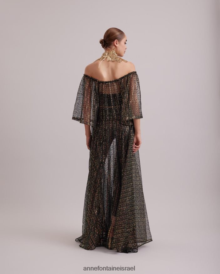 הַלבָּשָׁה Anne Fontaine שמלת בארוק ארוכה שקופה נטו שמלה רקומה עם פאייטים ססגוניים שָׁחוֹר נשים DL8V8L102