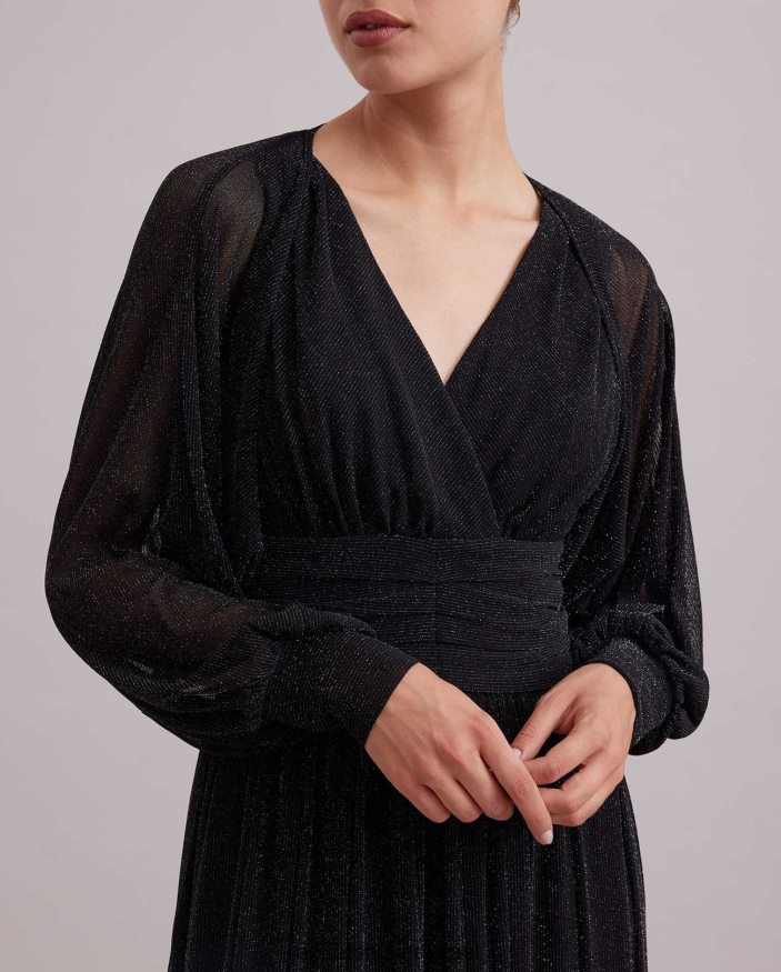 הַלבָּשָׁה Anne Fontaine שמלה רומנטית שמלה ארוכה עם חוט מתכתי לאורך ובולרו קצוץ כסף שחור נשים DL8V8L108