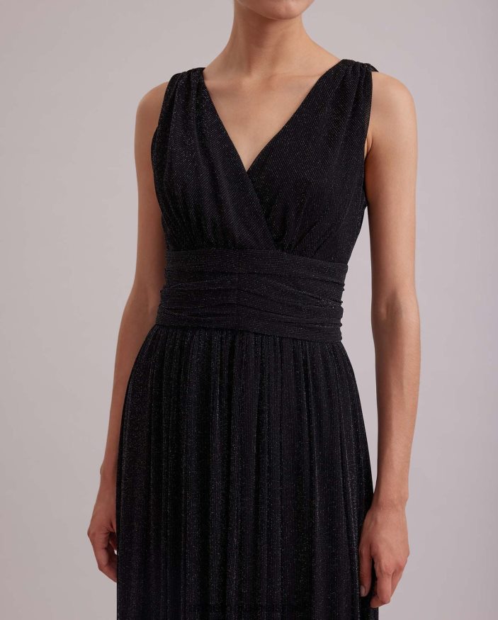 הַלבָּשָׁה Anne Fontaine שמלה רומנטית שמלה ארוכה עם חוט מתכתי לאורך ובולרו קצוץ כסף שחור נשים DL8V8L108