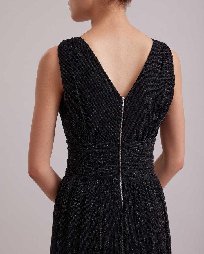 הַלבָּשָׁה Anne Fontaine שמלה רומנטית שמלה ארוכה עם חוט מתכתי לאורך ובולרו קצוץ כסף שחור נשים DL8V8L108