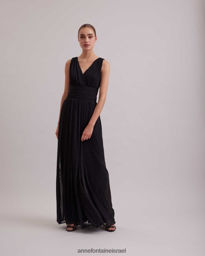 הַלבָּשָׁה Anne Fontaine שמלה רומנטית שמלה ארוכה עם חוט מתכתי לאורך ובולרו קצוץ כסף שחור נשים DL8V8L108