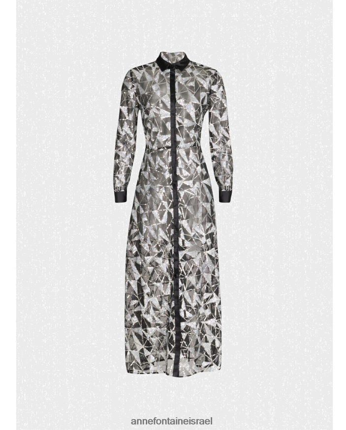 הַלבָּשָׁה Anne Fontaine שמלת מנדולינה שמלה שקופה עם שרוולים ארוכים עם פאייטים רקומים שָׁחוֹר נשים DL8V8L110
