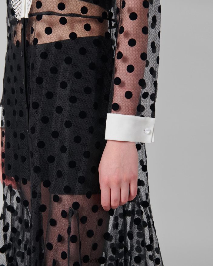 הַלבָּשָׁה Anne Fontaine שמלת טנגו עם שרוולים ארוכים שמלת רשת שקופה עם נקודות קטיפה שָׁחוֹר נשים DL8V8L111