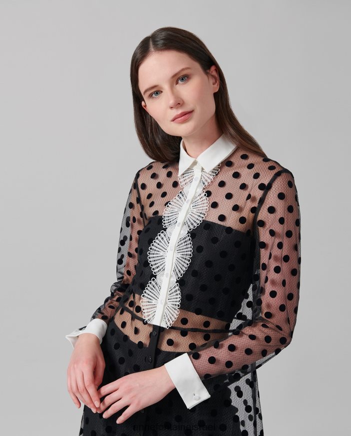 הַלבָּשָׁה Anne Fontaine שמלת טנגו עם שרוולים ארוכים שמלת רשת שקופה עם נקודות קטיפה שָׁחוֹר נשים DL8V8L111