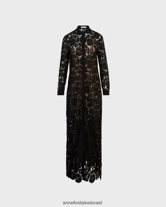 הַלבָּשָׁה Anne Fontaine שמלת ויולטה שמלת תחרה פרחונית שקופה למחצה שָׁחוֹר נשים DL8V8L112