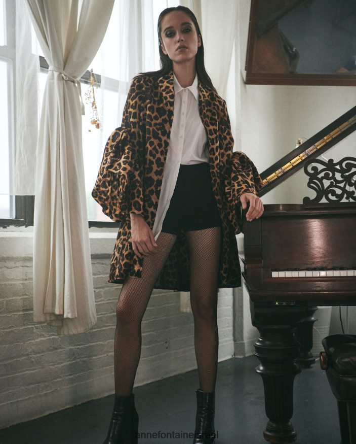 הַלבָּשָׁה Anne Fontaine ז'קט בהדפס צ'יטה שמלת לילייד עם שרוולי צבעונים אמינים שָׁחוֹר נשים DL8V8L114