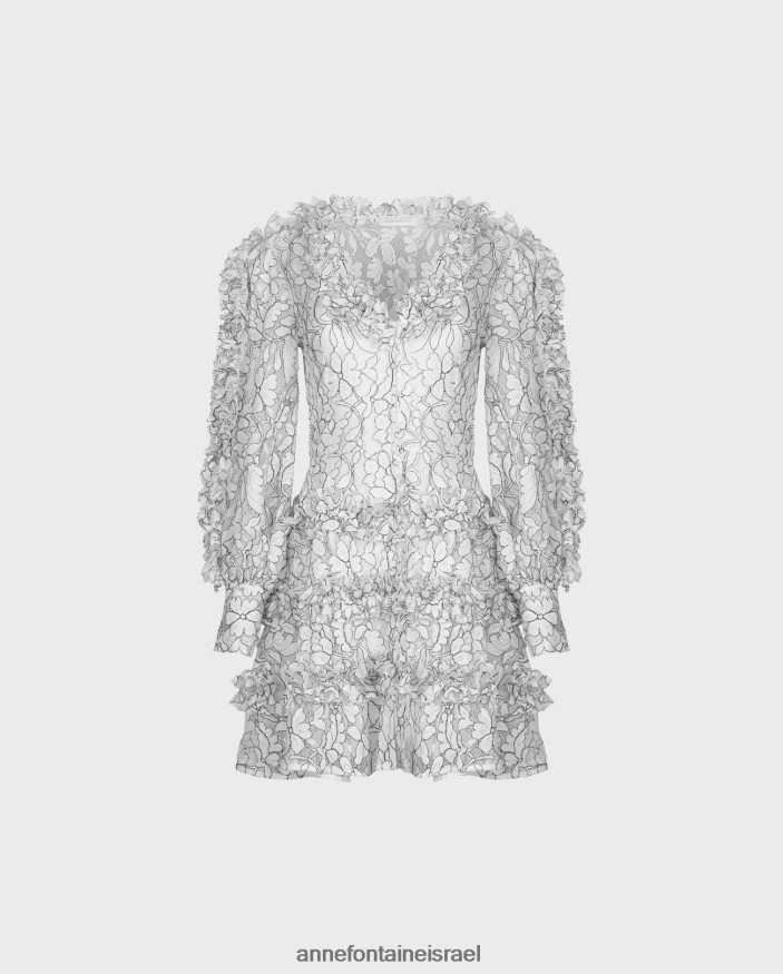 הַלבָּשָׁה Anne Fontaine שמלת סנקוויר שמלת תחרה עם עיטורים מנוגדים ופרטי סלסול לבן שחור נשים DL8V8L115