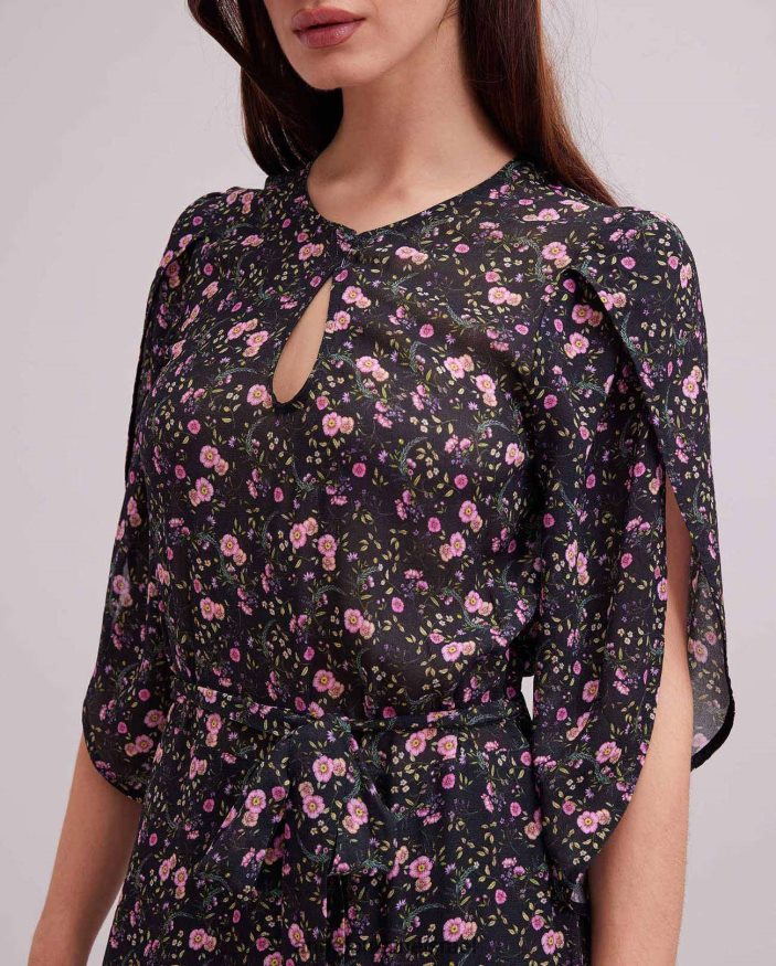 הַלבָּשָׁה Anne Fontaine שמלת ביסקייה שמלת מקסי בהדפס פרחוני עם שרוולים מתנפנפים שָׁחוֹר נשים DL8V8L117