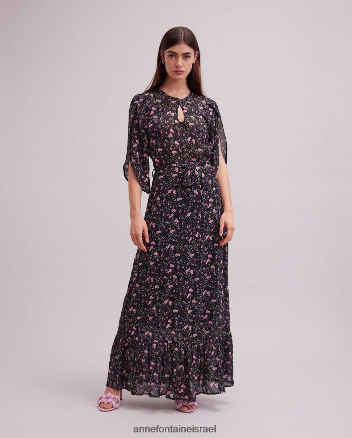 הַלבָּשָׁה Anne Fontaine שמלת ביסקייה שמלת מקסי בהדפס פרחוני עם שרוולים מתנפנפים שָׁחוֹר נשים DL8V8L117