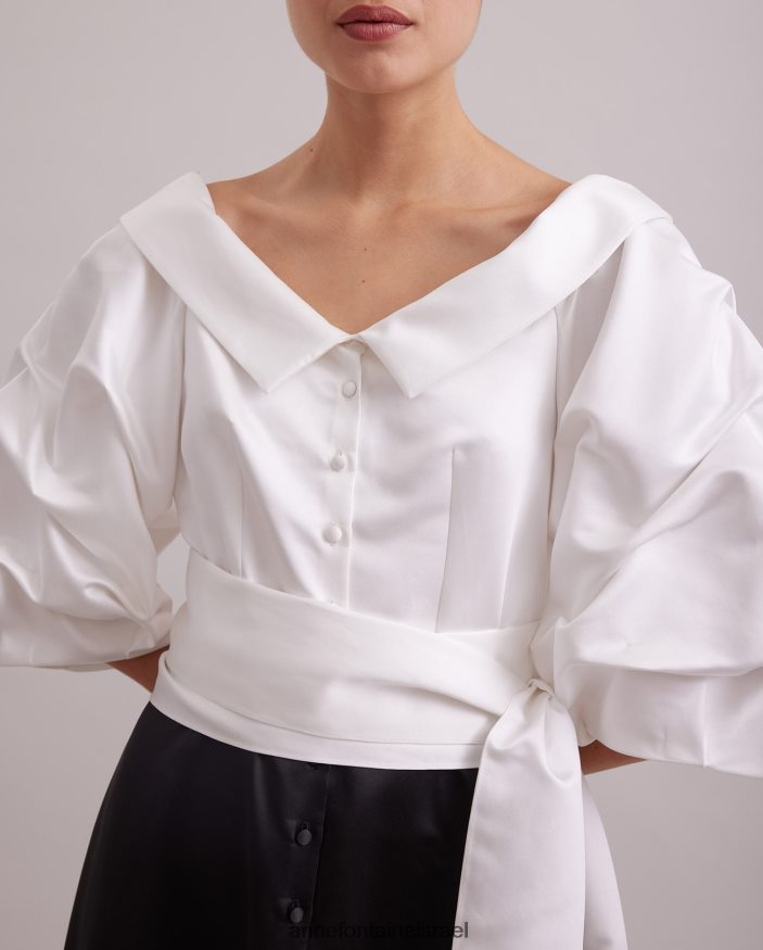 הַלבָּשָׁה Anne Fontaine שמלת דרמה ארוכה ושמלת סאטן עם צווארון נקודתי לבן שחור נשים DL8V8L119