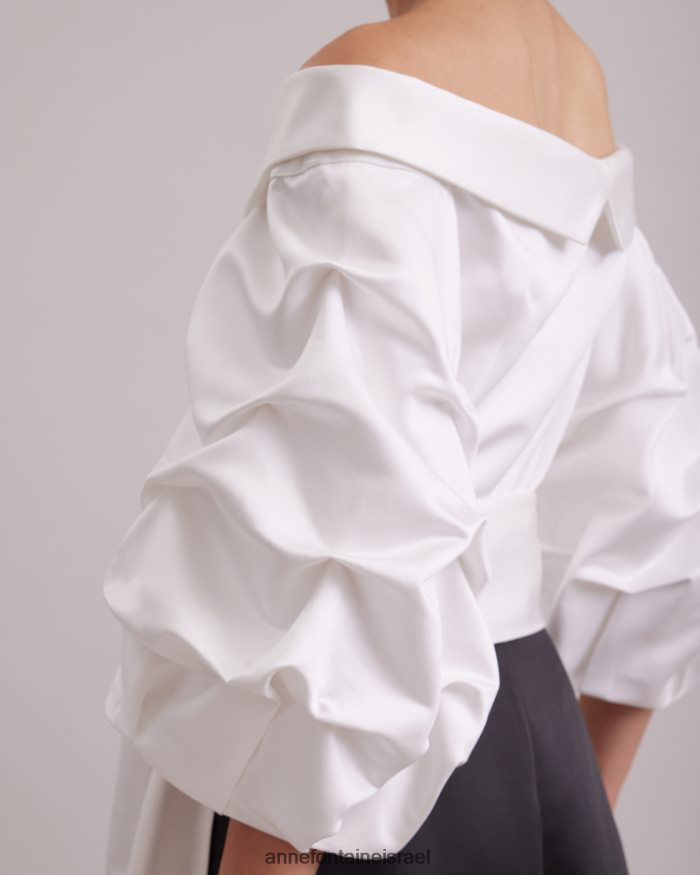 הַלבָּשָׁה Anne Fontaine שמלת דרמה ארוכה ושמלת סאטן עם צווארון נקודתי לבן שחור נשים DL8V8L119