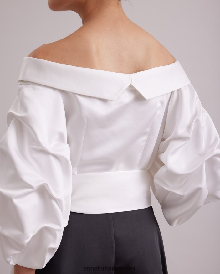 הַלבָּשָׁה Anne Fontaine שמלת דרמה ארוכה ושמלת סאטן עם צווארון נקודתי לבן שחור נשים DL8V8L119