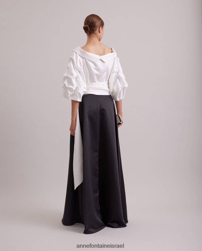 הַלבָּשָׁה Anne Fontaine שמלת דרמה ארוכה ושמלת סאטן עם צווארון נקודתי לבן שחור נשים DL8V8L119