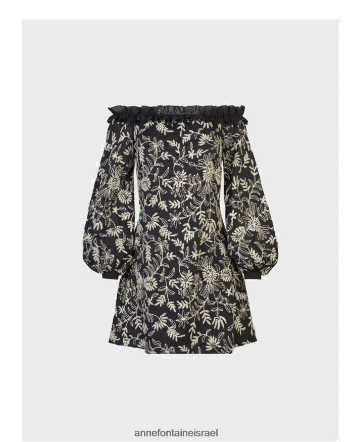 הַלבָּשָׁה Anne Fontaine שמלת סיגל ושמלת מיני פרחונית מחוץ לכתף לבן שחור נשים DL8V8L121