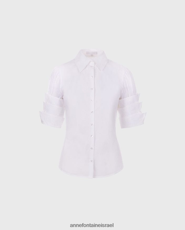 הַלבָּשָׁה Anne Fontaine חולצת פופלין בחולצת אנזה עם הדגשה של שלושה חפתים לבן נשים DL8V8L123