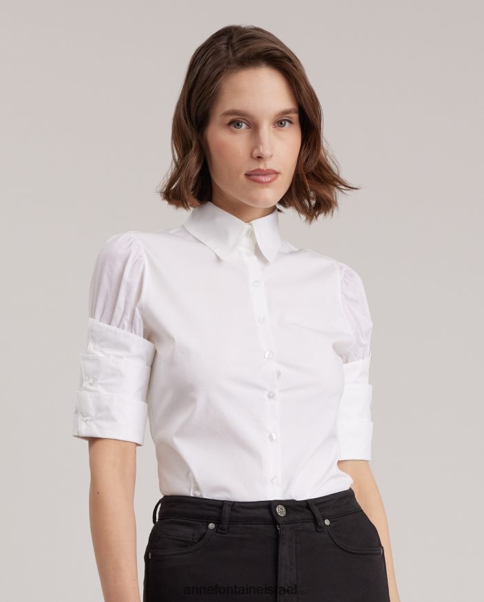 הַלבָּשָׁה Anne Fontaine חולצת פופלין בחולצת אנזה עם הדגשה של שלושה חפתים לבן נשים DL8V8L123