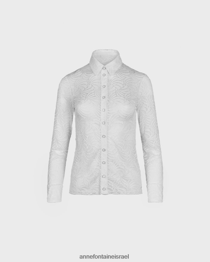 הַלבָּשָׁה Anne Fontaine חולצת אטלייה חולצת תחרה עם שרוולים ארוכים לבן נשים DL8V8L128