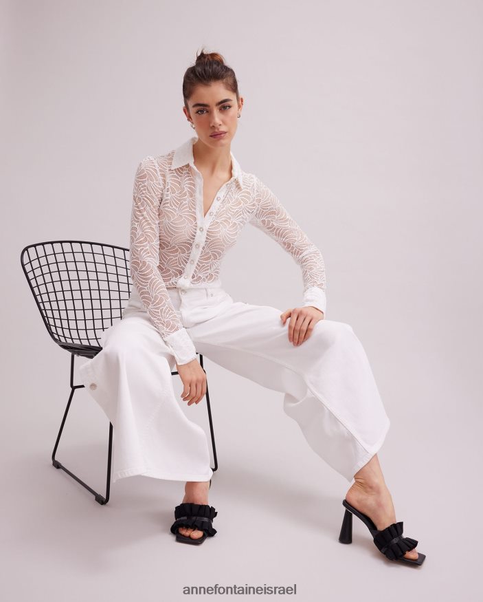 הַלבָּשָׁה Anne Fontaine חולצת אטלייה חולצת תחרה עם שרוולים ארוכים לבן נשים DL8V8L128