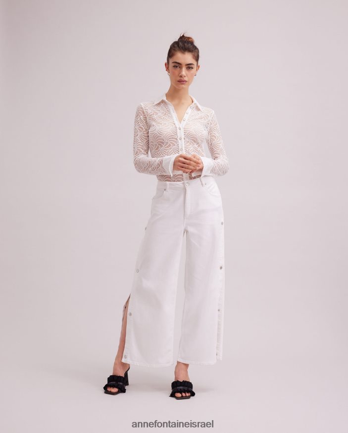 הַלבָּשָׁה Anne Fontaine חולצת אטלייה חולצת תחרה עם שרוולים ארוכים לבן נשים DL8V8L128