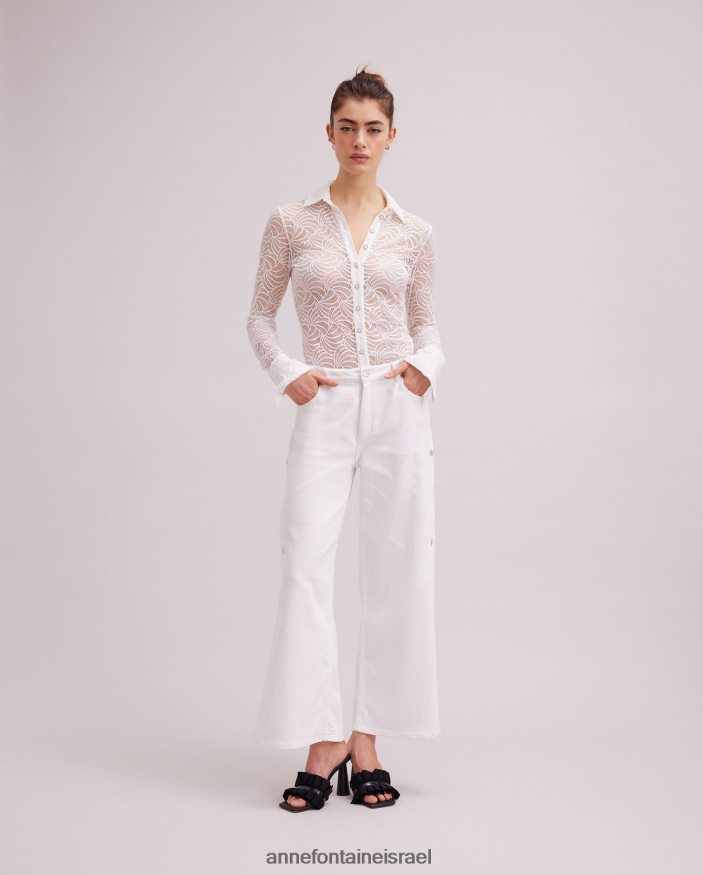 הַלבָּשָׁה Anne Fontaine חולצת אטלייה חולצת תחרה עם שרוולים ארוכים לבן נשים DL8V8L128