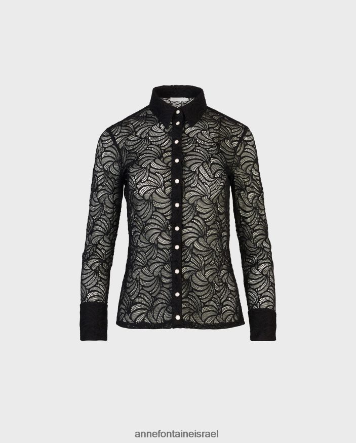 הַלבָּשָׁה Anne Fontaine חולצת אטלייה חולצת תחרה עם שרוולים ארוכים שָׁחוֹר נשים DL8V8L129