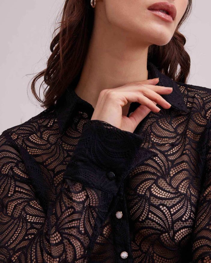 הַלבָּשָׁה Anne Fontaine חולצת אטלייה חולצת תחרה עם שרוולים ארוכים שָׁחוֹר נשים DL8V8L129