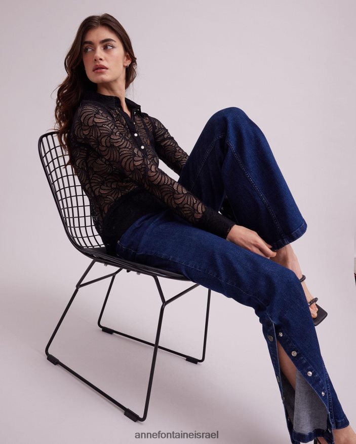 הַלבָּשָׁה Anne Fontaine חולצת אטלייה חולצת תחרה עם שרוולים ארוכים שָׁחוֹר נשים DL8V8L129