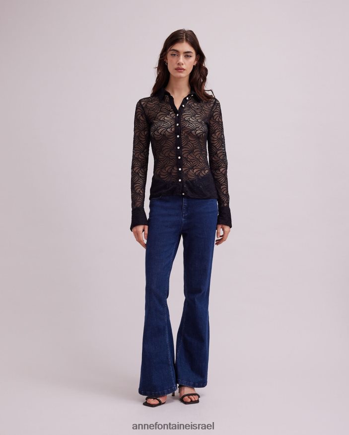 הַלבָּשָׁה Anne Fontaine חולצת אטלייה חולצת תחרה עם שרוולים ארוכים שָׁחוֹר נשים DL8V8L129