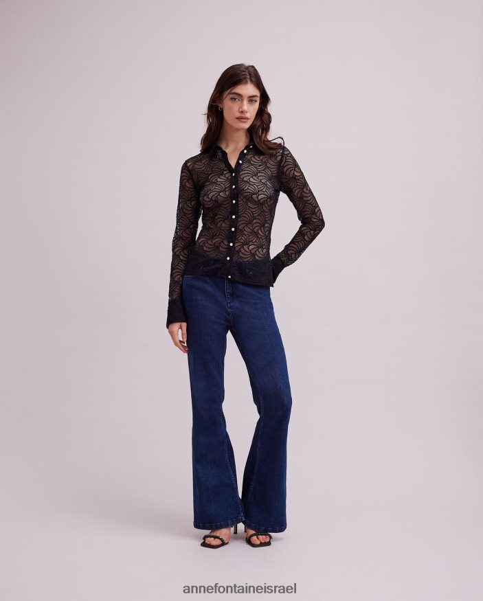 הַלבָּשָׁה Anne Fontaine חולצת אטלייה חולצת תחרה עם שרוולים ארוכים שָׁחוֹר נשים DL8V8L129