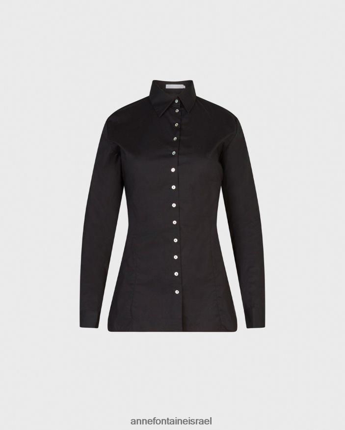 הַלבָּשָׁה Anne Fontaine חולצת לאריטון חולצת פופלין עם שרוולים ארוכים שָׁחוֹר נשים DL8V8L132