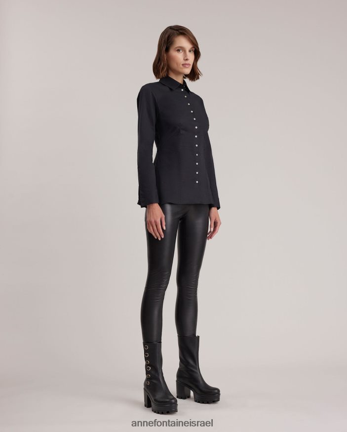 הַלבָּשָׁה Anne Fontaine חולצת לאריטון חולצת פופלין עם שרוולים ארוכים שָׁחוֹר נשים DL8V8L132